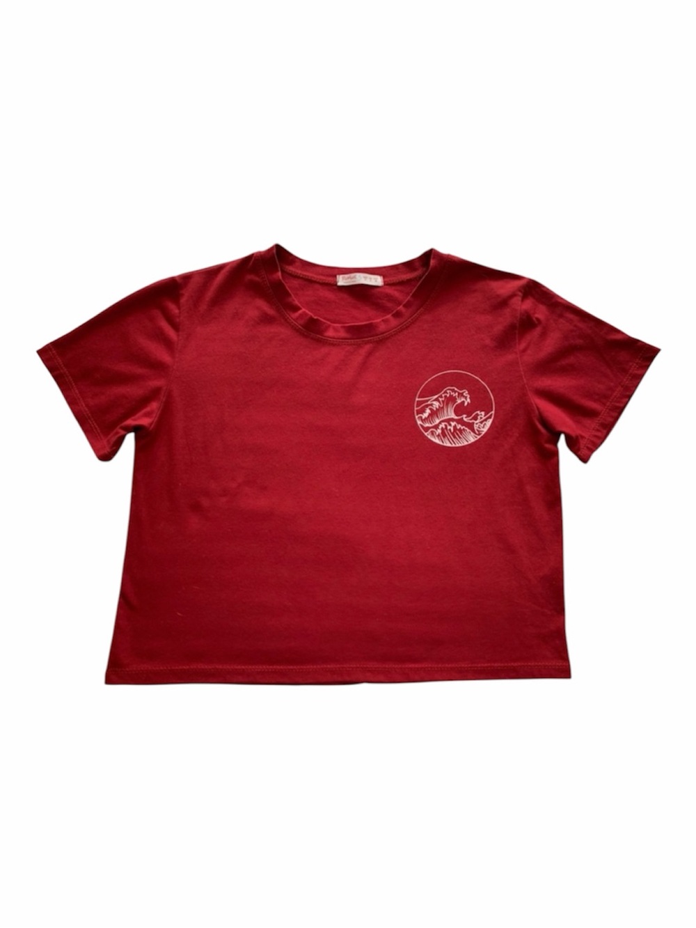 ROMWE T-Shirt Women’s M (6) Red White Crop Short Sleeves Boxy Ocean Waves